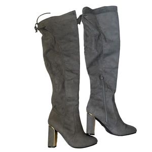 Over the knee grey women’s heel boots